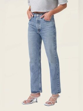 Agolde 90’s pinch waist high rise jeans 29” inseam button fly light wash denim